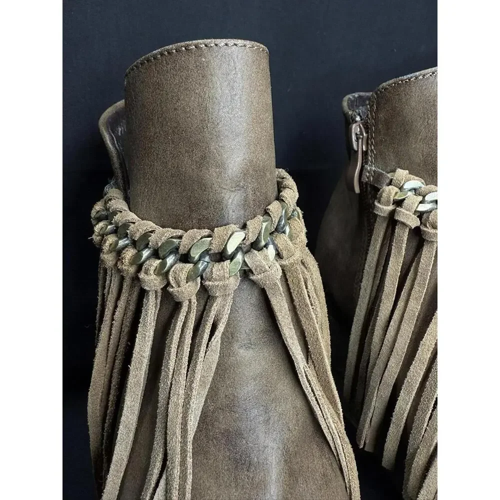 Sbicca Boots Womens Size 10 Wedge Fringe Suede Western Boho Zip Ankle‎ Booties